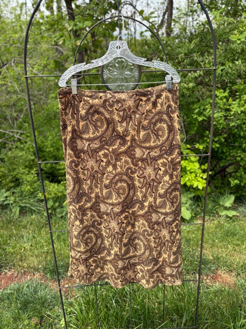 Vintage Sag Harbor Brown Tan Paisley Midi Skirt XL Lined Boho Flowy Bohemian - Picture 4 of 13